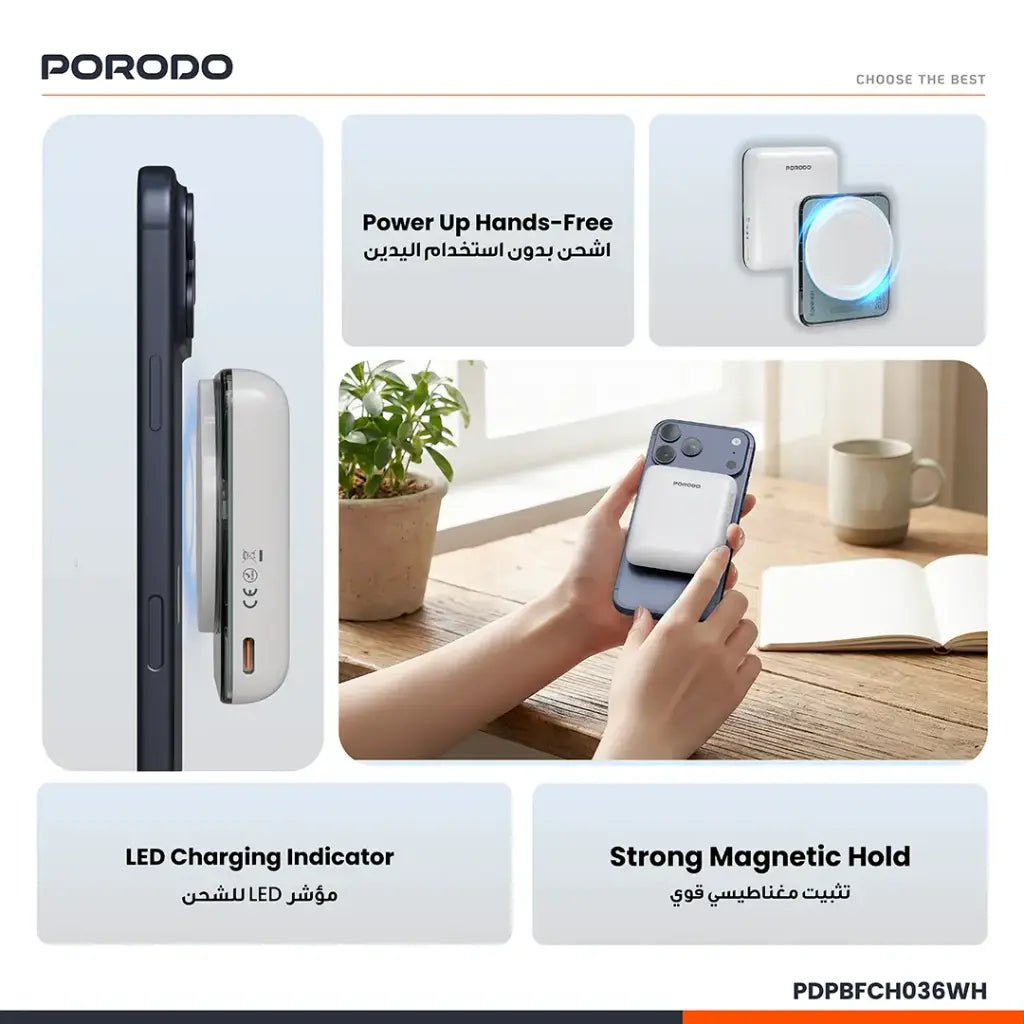 Porodo Sovo Magsafe Power Bank 5000Mah With Charging Led Light