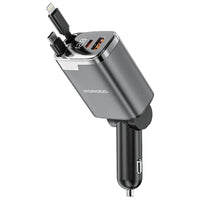 Porodo 111W Car Charger With Lightning & Type-C Retractable Cables