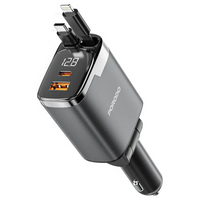 Porodo 111W Car Charger With Lightning & Type-C Retractable Cables