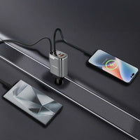 Porodo 111W Car Charger With Lightning & Type-C Retractable Cables