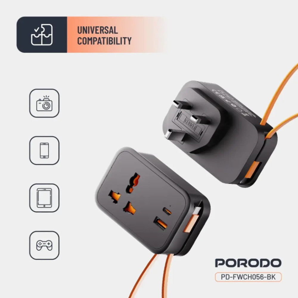 Porodo Universal Wall Socket - Black
