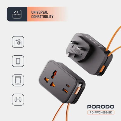 Porodo Universal Wall Socket - Black