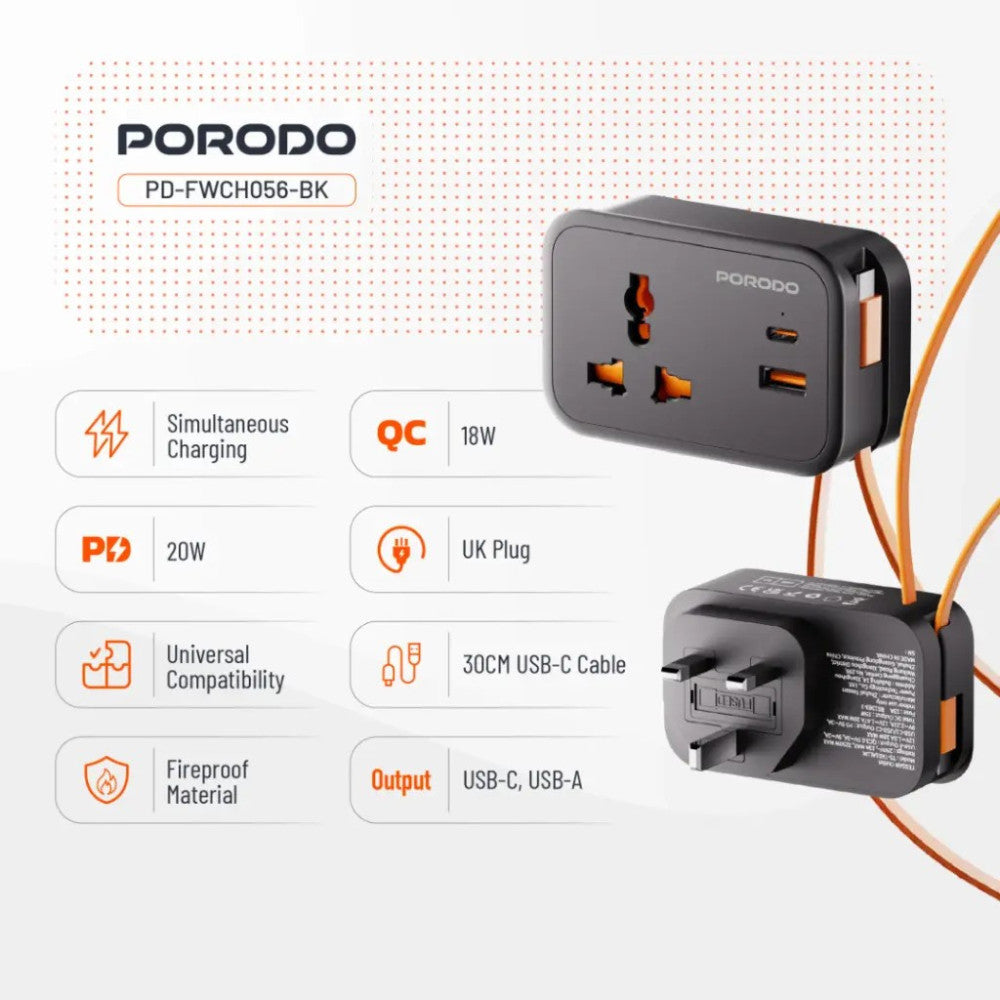 Porodo Universal Wall Socket - Black