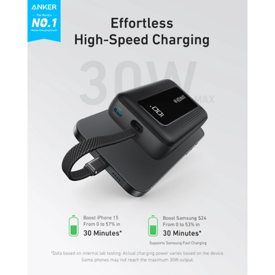 Anker A1688H11 Power Bank, 10000Mah, 30W, Built-In Usb-C Cable