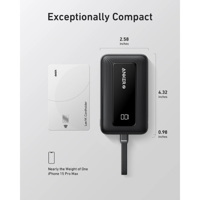 Anker A1688H11 Power Bank, 10000Mah, 30W, Built-In Usb-C Cable