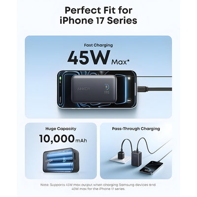 Anker 10K 45W Nano Power Bank Built-In Usb-C Cable A1638H11
