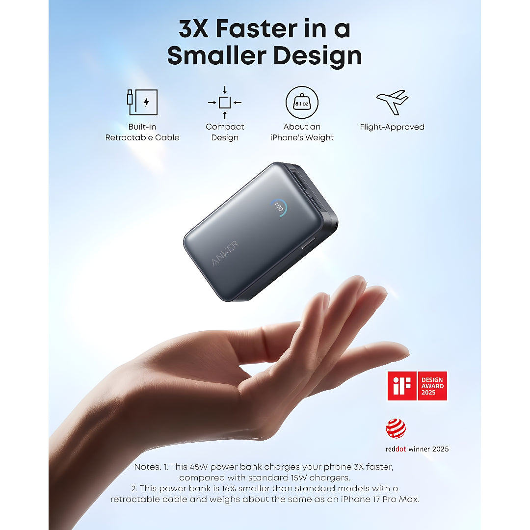Anker 10K 45W Nano Power Bank Built-In Usb-C Cable A1638H11