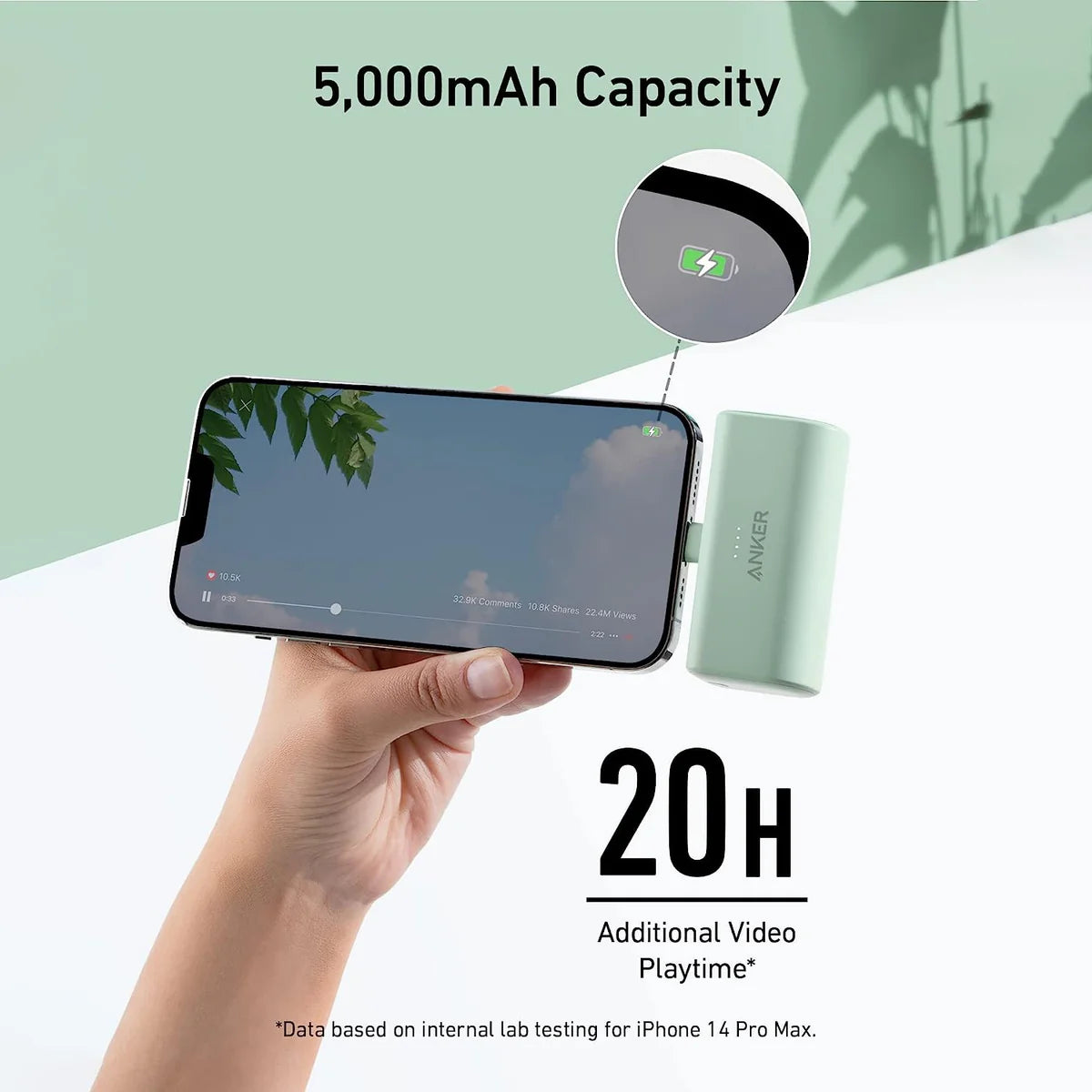 Anker Nano Power Bank - 12W, Built-In Lightning Foldable Connector 5,000Mah