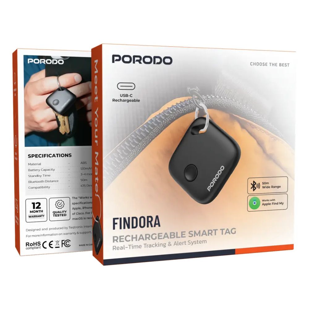 Porodo Findora Rechargeable Smart Tag With Real-Time Tracking & Alert System