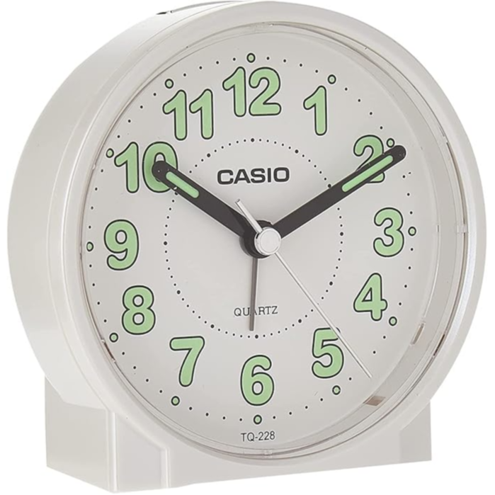 Casio Round Travel Table Top Alarm Clock Tq-228-7Df-White
