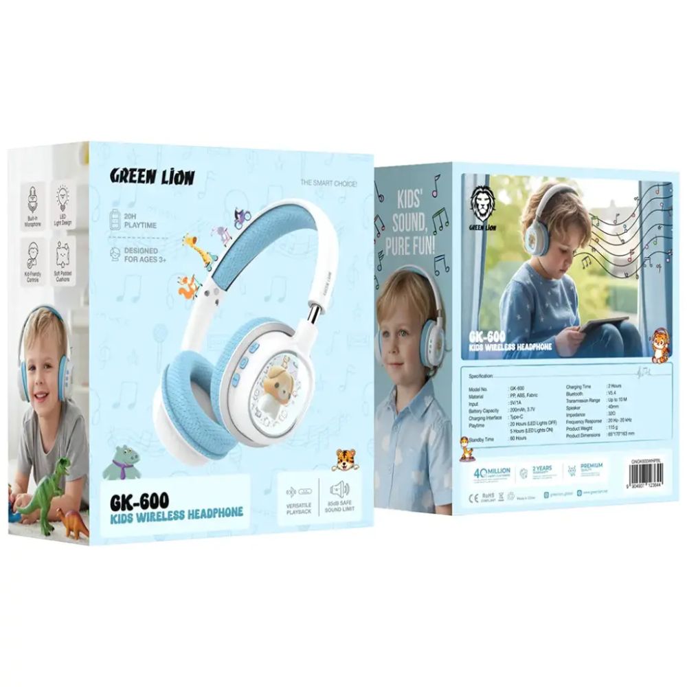 Green Lion Gk-600 Kids Wireless Headphones-Blue